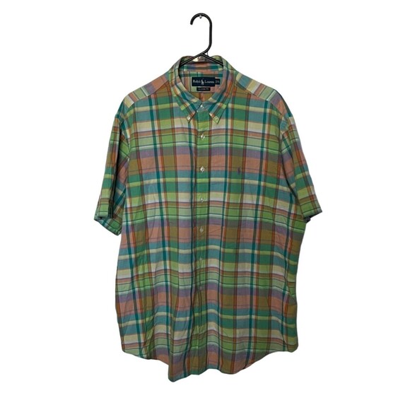 Ralph Lauren Shirt Mens XL Green Purple Short Sleeve Pastel Colorful Pony Preppy - Picture 1 of 9
